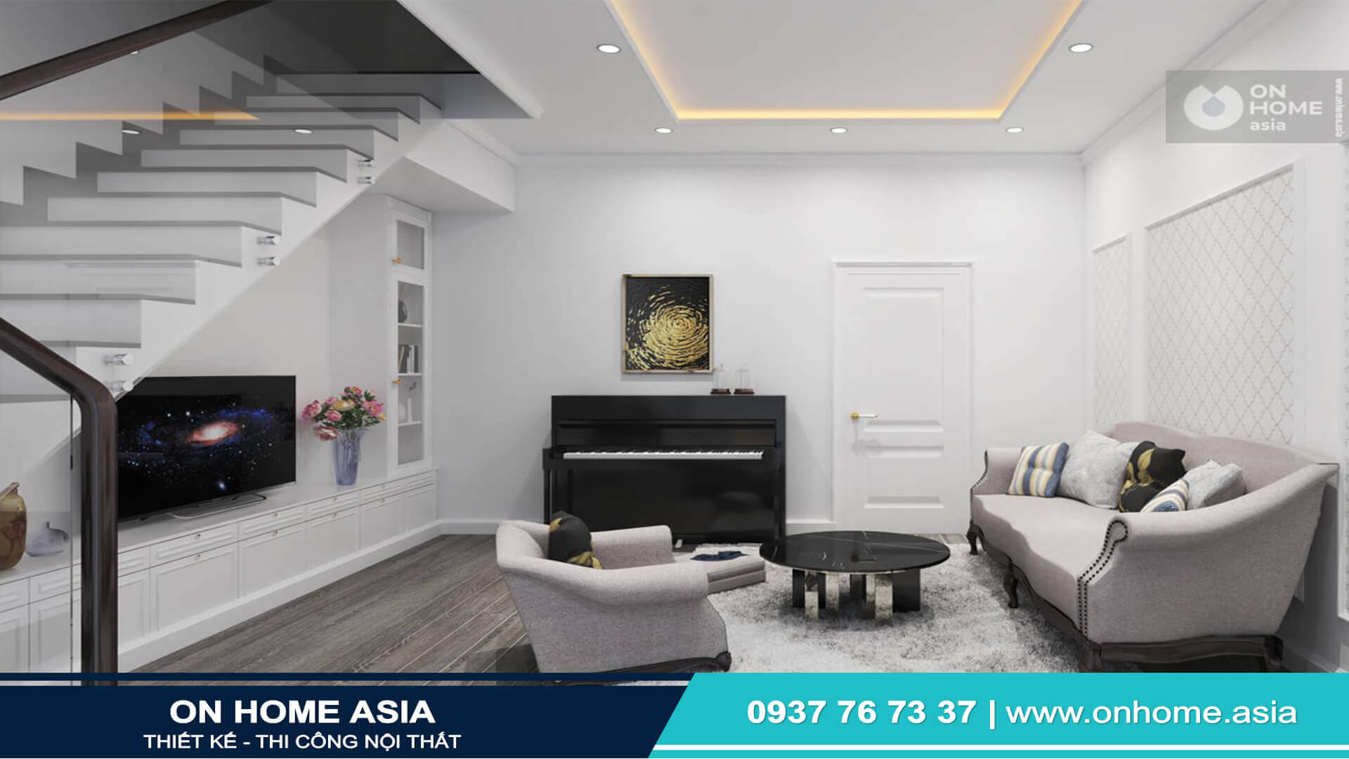 Luxurious living room space of Hiep Thanh townhouse 