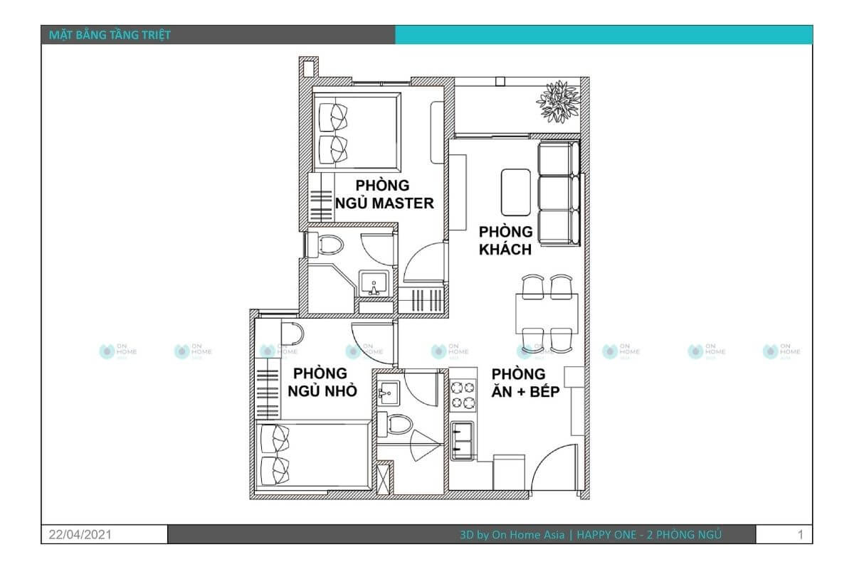 Floor plan of 2 bedroom apartment Happy One BD Ms. Phuong