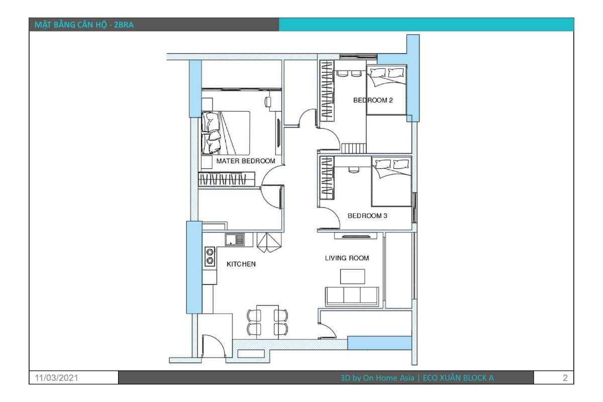 floor plan of eco xuan apartment - 3 bedrooms model 4