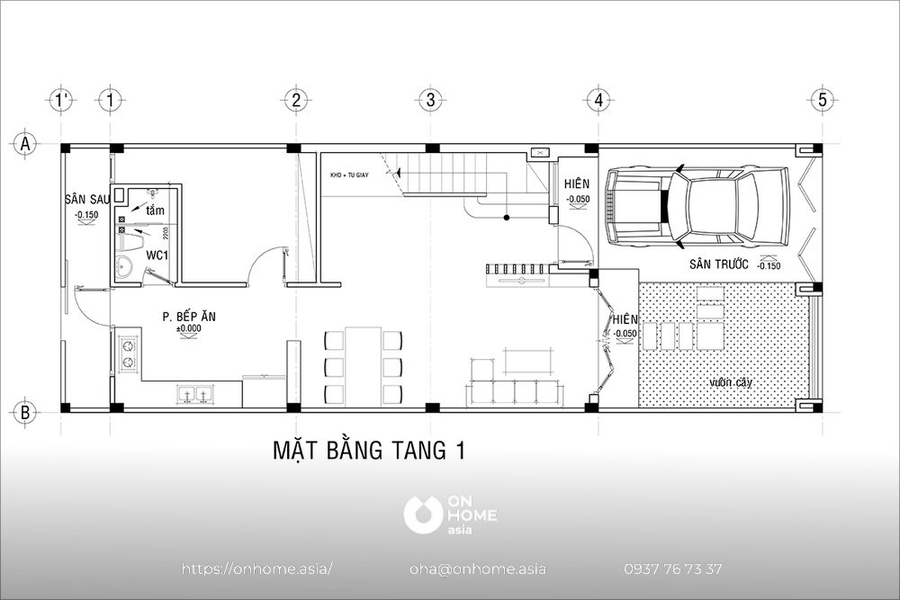 Mặt bằng nhà phố 1 trệt 2 lầu - tầng 1
