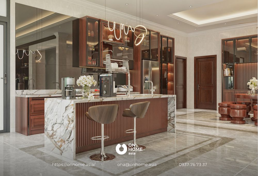 Thiết kế nội thất biệt thự phong cách tân cổ điển kết hợp luxury - phòng bếp