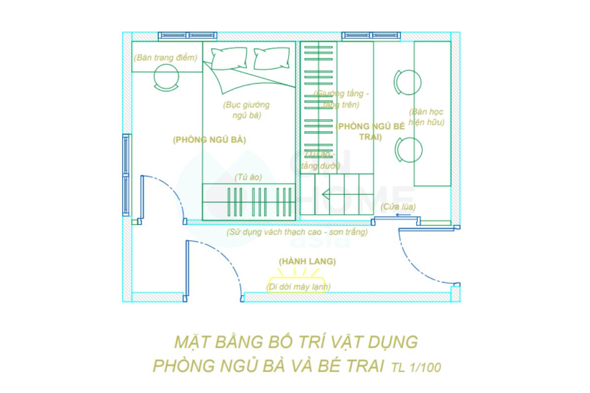 Mặt bằng phòng ngủ bà và bé trai