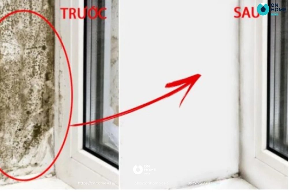 Kết quả sau khi sử dụng dung dịch tẩy rửa javel - tẩy vết bẩn trên tường
